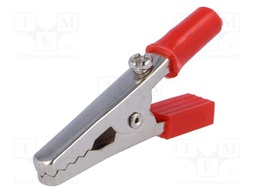 Crocodile clip; 60VDC; red; Grip capac: max.15mm; Socket size: 4mm