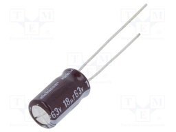 Capacitor: electrolytic; low impedance; THT; 18uF; 63VDC; ±20%