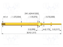 Test needle; Spring compression: 3.5mm; 4.4mm; 5A; CuBe; Ø: 0.65mm