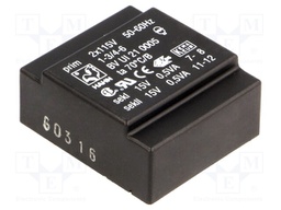 Transformer: encapsulated; 1VA; 115/115VAC; 15V; 15V; 33mA; 33mA