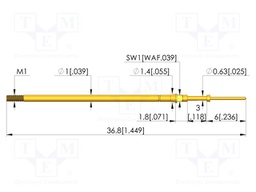Test needle; Spring compression: 2.4mm; 3mm; 3A; CuBe; gold-plated