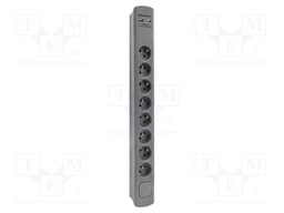 Plug socket strip: protective; Sockets: 8; 230VAC; 16A; grey
