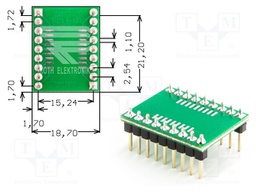 IC Adapter, PCB, 18-SOIC, 15.24 mm Row Pitch, 2.54 mm Spacing