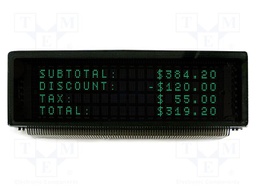 Display: VFD; matrix; 20x4; Character width: 3mm; -40÷85°C; 4.4V