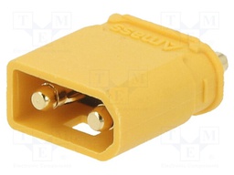 Socket; DC supply; XT30; male; PIN: 2; on PCBs; THT; yellow; 20A; 600V