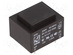 Transformer: encapsulated; 1.2VA; 230VAC; 12V; 100mA; Mounting: PCB