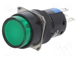 Switch: push-button; Pos: 2; 5A/250VAC; ON-(ON); green; IP65