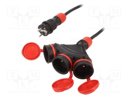 Extension lead; Sockets: 3; rubber; black; 3x1,5mm2; 10m; 16A