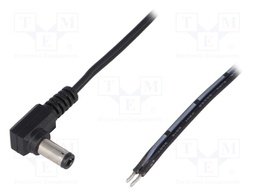 Cable; wires,DC 5,5/2,5 plug; angled; 0.5mm2; black; 1.5m