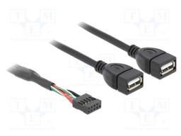 Cable; USB 2.0; USB A socket x2,10pin pin header; 0.4m; black