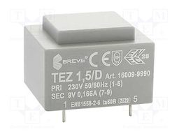 Transformer: encapsulated; 1.5VA; 230VAC; 9V; 166.6mA; IP00; 70g