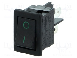 ROCKER; SPST; Pos: 2; OFF-ON; 10A/250VAC; 10A/28VDC; black-green