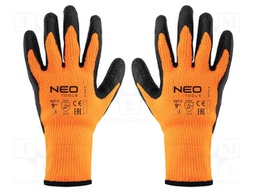 Protective gloves; Size: 9; black-orange; polyester; furlined