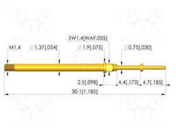 Test needle; Spring compression: 3.5mm; 4.4mm; 5A; CuBe; Ø: 0.65mm