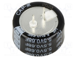 Supercapacitor; connectors; 680mF; 5.5VDC; -20÷80%; Ø20.5x9.8mm