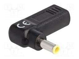 Adapter; USB C socket,DC 5,5/3,0 plug; black; angular; 3A
