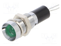 Indicator: LED; prominent; 12VDC; Cutout: Ø8mm; for PCB; brass