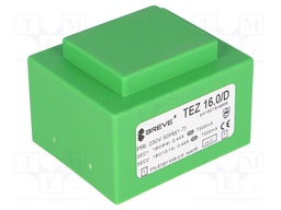 Transformer: encapsulated; 16VA; 230VAC; 18V; 18V; 444.4mA; 444.4mA