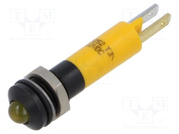 Indicator: LED; prominent; yellow; 12VDC; Ø8mm; metal