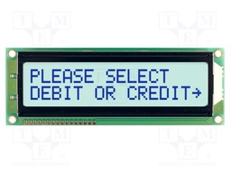 Display: LCD; STN Positive; 16x2; grey; 122x44mm; LED; 1x16; 5V