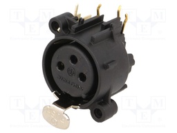 Socket; XLR; female; PIN: 3; angled 90°; with push button; THT; 6A