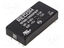 Converter: DC/DC; 60W; Uin: 9÷36V; Uout: 5VDC; Iout: 12A; 2"x1"; 35g