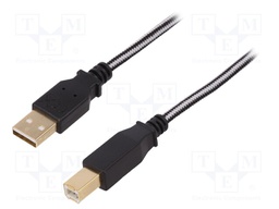 Cable; USB 2.0; USB A plug,USB B plug; gold-plated; 3m; Core: Cu