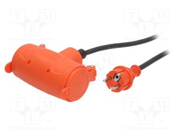 Extension lead; 3x1.5mm2; double; Sockets: 2; rubber; black; 10m