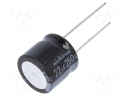 Capacitor: electrolytic; THT; 22uF; 250VDC; Ø16x15mm; Pitch: 7.5mm