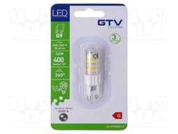 LED lamp; neutral white; G9; 230VAC; 400lm; 5W; 360°; 4000K