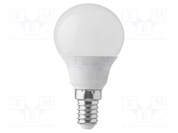 LED lamp; white cold; E14; 220÷240VAC; 600lm; P: 6.5W; 180°; 6500K
