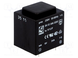 Transformer: encapsulated; 3VA; 230VAC; 6V; 500mA; Mounting: PCB