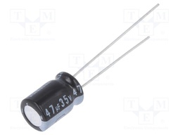 Capacitor: electrolytic; THT; 47uF; 35VDC; Ø6.3x9mm; Pitch: 2.5mm