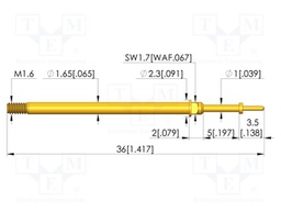 Test needle; Spring compression: 4mm; 5mm; 5A; CuBe; gold-plated