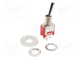 Switch: toggle; Pos: 3; SP3T; (ON)-OFF-(ON); 1A/250VAC; 3A/28VDC