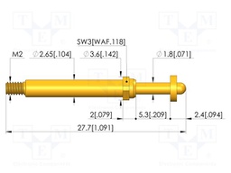 Test needle; Spring compression: 4mm; 5mm; 8A; CuBe; gold-plated