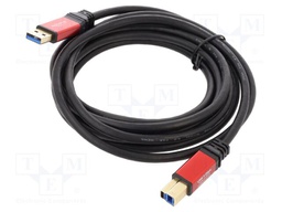 Cable; USB A plug,USB B plug; gold-plated; 3m; black; 24AWG,28AWG