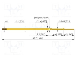 Test needle; Spring compression: 4.3mm; 6.35mm; 3A; CuBe; Ø: 0.4mm