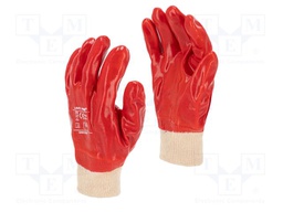 Protective gloves; Size: 10; red; cotton,PVC; 12pcs.