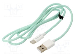 Cable; USB 2.0; USB A plug,USB C plug; 1m; green; 480Mbps; textile