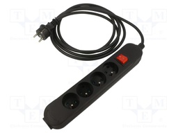 Extension lead; Sockets: 4; PVC; black; 3x2,5mm2; 5m; 16A; PRO