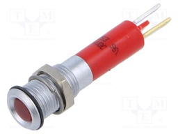Indicator: LED; flat; red; 24VDC; Ø8mm; 2x0,8mm connectors; metal