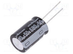 Capacitor: electrolytic; THT; 680uF; 50VDC; Ø16x25mm; Pitch: 7.5mm