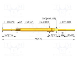 Test needle; Spring compression: 9.5mm; 12mm; 10A; CuBe; Ø: 2.29mm