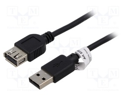 Cable; USB 2.0; USB A socket,USB A plug; 3m; black; Core: Cu; PVC