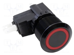PB SWITCH, SPDT, 15A/250V, 22MM, ILL RED