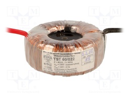 Transformer: toroidal; 60VA; 230VAC; 22V; Leads: cables