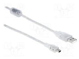 Cable; USB 2.0; USB A plug,USB B mini plug; 0.5m; transparent