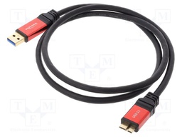 Cable; USB A plug,USB B micro plug; gold-plated; 1m; black; metal
