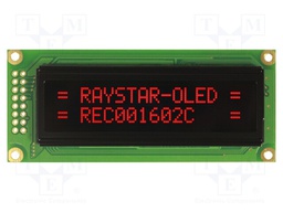 Display: OLED; alphanumeric; 16x2; Dim: 85x36x10mm; red; PIN: 16